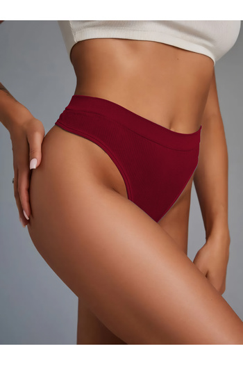 MİSTİRİK Paulo Model Burgundy Ribbed String Sports Panties - Flexible and Soft Fabric