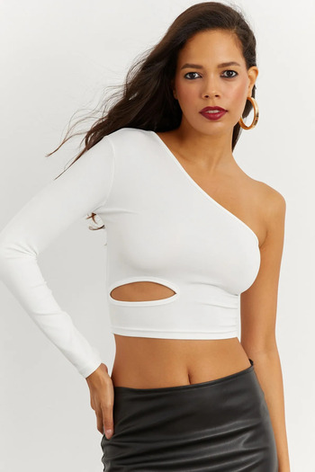 MY JOSHUA Crop alb cu un singur umăr, cu decolteu în talie, pentru femei