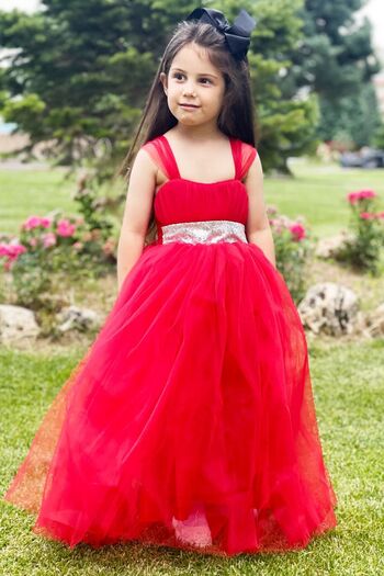Asortik Kids Children's Red Evening Dress Evening Dress Wedding Dress 3-12 Years