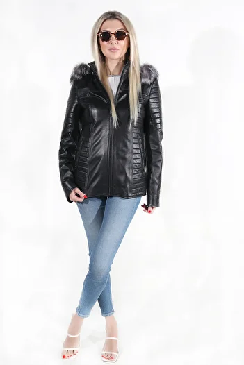 WOOG DERİ Ada Model Women's Black Genuine Leather Jacket