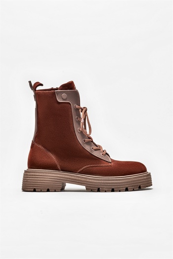 Elle Shoes Καφέ Δερμάτινες Γυναικείες Μπότες Casual