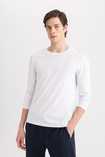 DeFacto Slim Fit Slim Fit Crew Neck Basic μονόχρωμο μακρυμάνικο μπλουζάκι πιτζάμα Z2771az24sp
