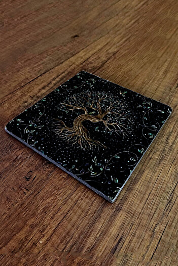 Begoloni Stone Decor Natural Stone Trivet 15x15cm Tree of Life Printed Stone Trivet 295