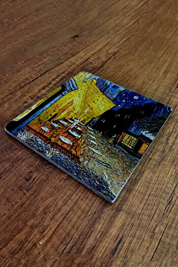 Begoloni Stone Decor Natural Stone Trivet 20X20Cm Van Gogh Artifact Printed Teapot Base - Pot Pan Base