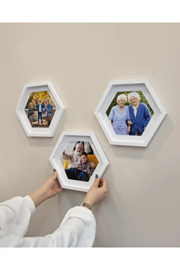 Nobbystar Adhesive Disconnect Large Size White Hexagonal Photo Frame - Pack of 3