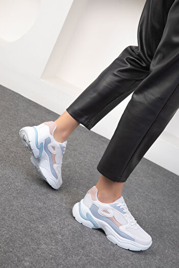 SOHO Beyaz-Pudra-Mavi Kadın Sneaker 18147