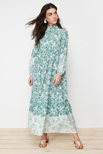 Trendyol Modest Μπλε έθνικ μοτίβο με επικρατέστερο γιακά υφασμένο πουκάμισο TCTSS23EB00286
