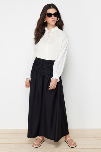 Trendyol Modest Black High Waisted Gathered Woven Long Skirt TCTSS24EE00001