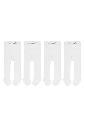 Novibaby 4-Piece Baby Cotton Pantyhose, Children's Newborn Cotton Girls Boys School Socks, White Ecru Pink Vs