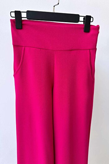 Ka Hijab Crepe Corsage Wide Leg Hijab Trousers - Fuchsia