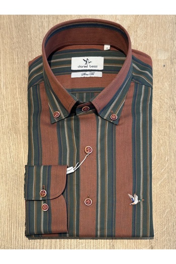 Daniel Bessi Long Sleeve Slim Fit Striped Cotton Men's Classic Shirt