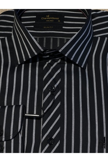 Daniel Bessi Long Sleeve Slim Fit Striped Cotton Men's Classic Shirt