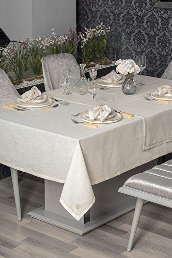 Cotton Box Linen Tablecloth Set Pera Ecru 175x240