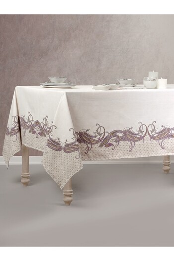 Cotton Box Panel Printed Tablecloth Nels Beige 170x170