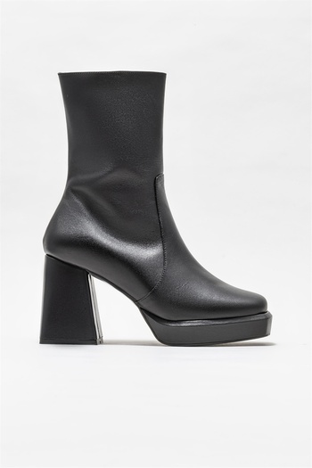 Elle Shoes Siyah Deri Kadın Topuklu Bot