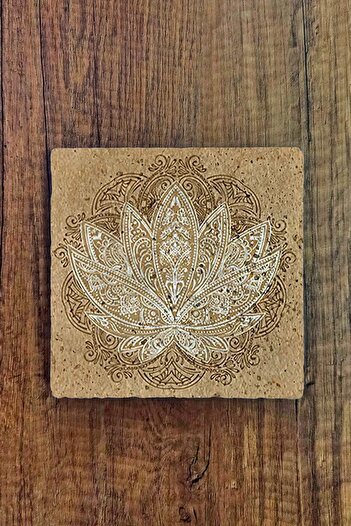 Begoloni Stone Decor Lotus Flower Printed Natural Stone - 20X20Cm Pot and Pan Mat