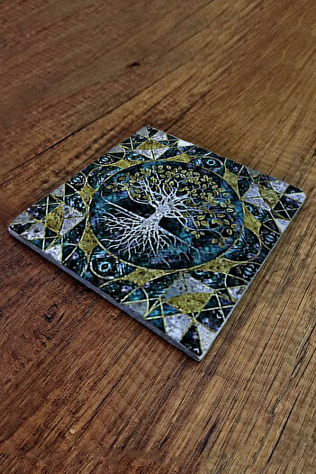 Begoloni Stone Decor Natural Stone Trivet 20x20cm Tree of Life Printed Natural Stone Trivet -295