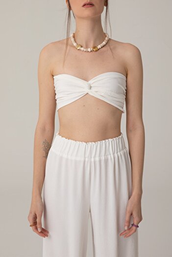SHEISMONO Lagom Knot Crop Top White