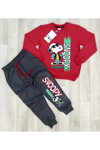 Lunays Snoopy Printed Men's 2-Piece Set with Pockets Red Color