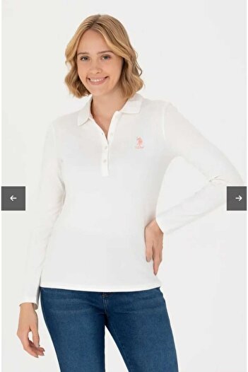 U.S. Polo Assn. U.S POLO ASSN.-Women's Ecru Basic Polo Collar Sweatshirt