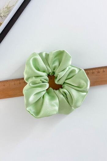 By Nur Erten Green Satin Fabric Bagel Rubber Buckle Scrunchie