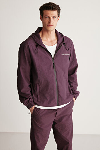 GRIMELANGE Anderson Men's Water Repellent Parachute Fabric Hooded Lined Regular Claret Red Raincoat