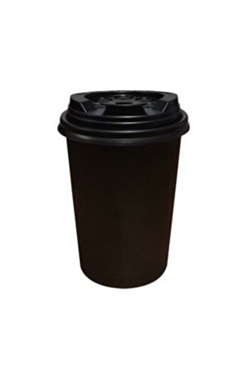 Miopack Karton Kağıt Bardak 14oz 410ml Ekstra Kalın Siyah Kapaklı 100 Adet