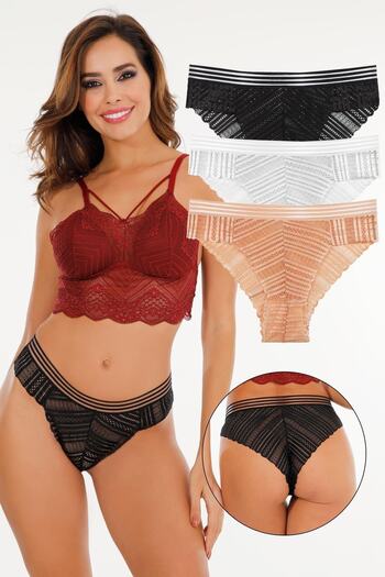 Sensu Kts2068 - Set de 3 chiloți bikini din dantelă pentru femei (formă largă)