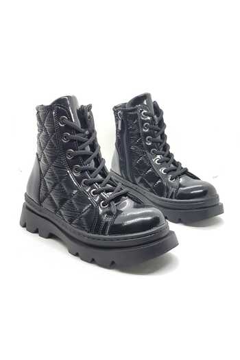 Sanbe Patent Leather Girl's Boots Stitched, Rubber Sole