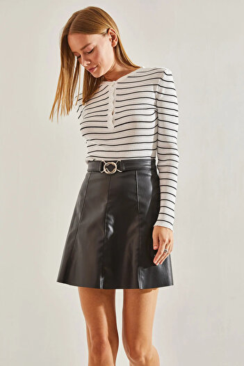 İKLİM LİFE BUCKLE BELTED LEATHER SKIRT