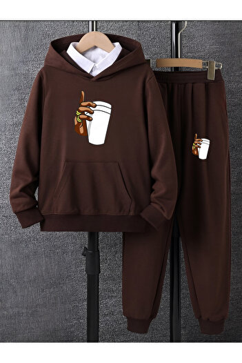 Serays moda Printed Girls/Boys Hooded Tracksuit Set with Coffee Cups