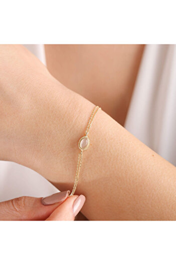 Sembol Gold Altın Vintage Bileklik Opal Beige