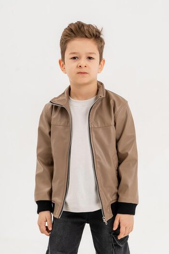 Gold Class Kidswear Δερμάτινο μπουφάν για αγόρι με φερμουάρ