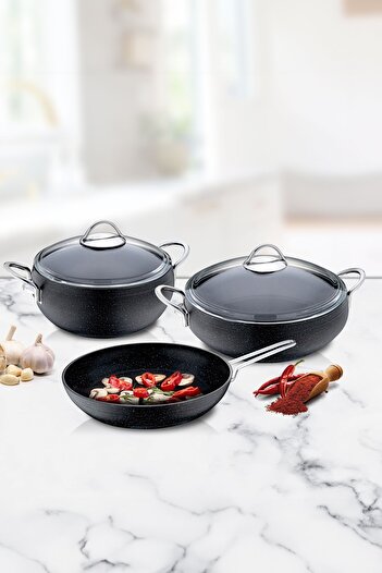 CVS DN 20025 5 Piece Cast Iron Granite Casserole Cookware Set