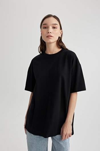 DeFacto Oversize Wide Fit Crew Neck Short Sleeve T-Shirt V4136Az24Sp