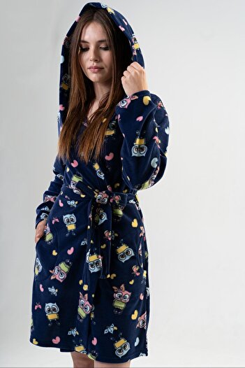VİENETTA Γυναικείο κοντό φόρεμα με κουκούλα Navy Blue Fleece