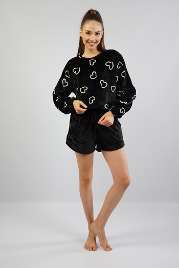 VİENETTA Women's Welsoft Off Shoulder Long Sleeve Shirred Shorts Pajamas Set
,103120