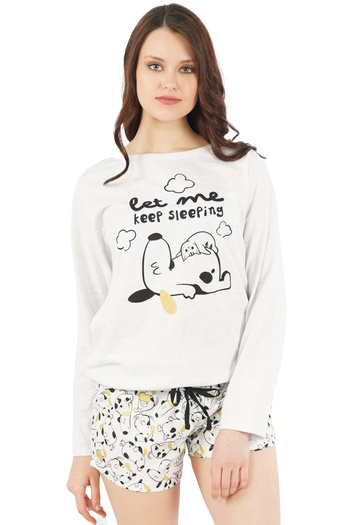 VİENETTA Off Shoulder Long Sleeve Waist Icy Shorts Pajama Set
,103044