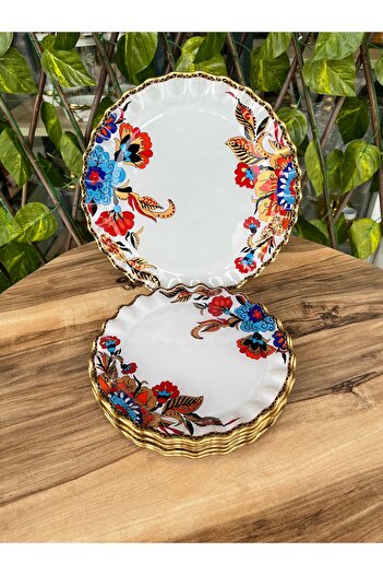 GÜRCÜGLASS Flower Pattern 7 Piece Cake Serving Set