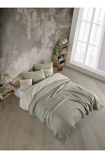 destinyhometex Adayeşil Double 240x250cm Bedspread/2 Pieces 50x70cm Pillow 4 Layers Multi Muslin Cotton