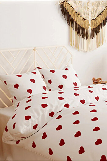Always Ranforce Red Heart Double Duvet Cover Set