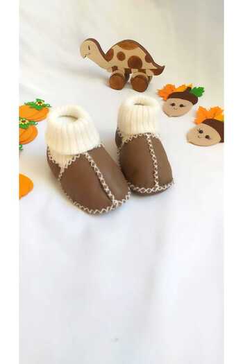 MİNİBİRİ Organic Genuine Lambskin Baby Booties Slippers Baby Boots Baby Shoes