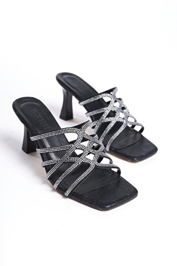 bescobel Γυναικείες παντόφλες Retma Black Stone με λεπτομέρεια 8 cm τακούνι 208