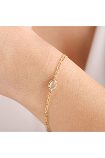 Sembol Gold Altın Vintage Bileklik Opal Beige