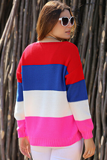 ALCHON Bicycle Round Neck Long Sleeve Color Block Brass Knit Skirt Elastic Knitwear Sweater