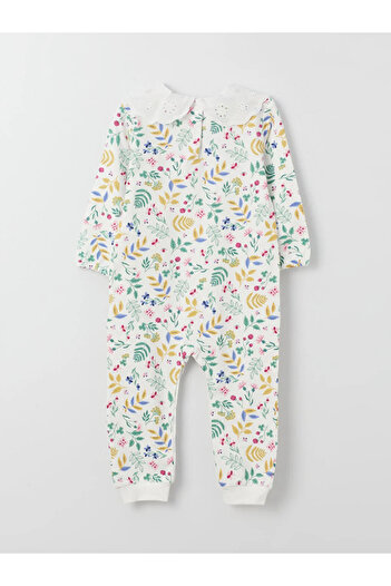 LC Waikiki Baby Collar Long Sleeve Patterned Baby Girl Jumpsuit
