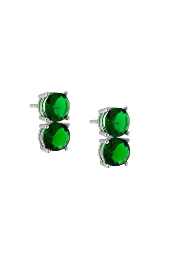 Merano Design 6mm Yeşil Çift Taşlı Küpe