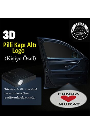 ÖZKAŞ 2 Adet Sevgililere Özel Isimli Montajsız Pilli Kapı Altı Logo Oto Aksesuar
