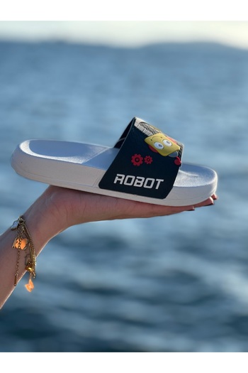 Bold Boutique Robot Figürlü Kaydırmaz Taban Çocuk Terlik Çocuk Plaj Deniz Havuz Banyo Terliği