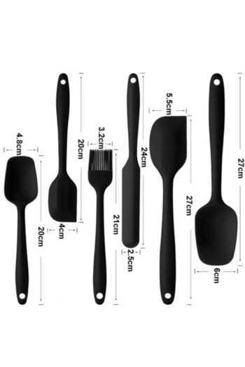 AYGÖREN HOME 6-Piece Black Silicone Spatula Set - Heat Resistant, Fireproof and Non-Stick